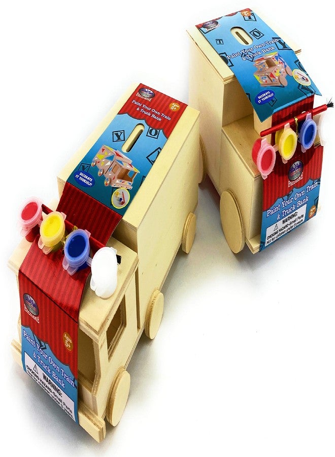 ماتي محطة الألعاب مجموعة هدايا ماتي توي ستوب: قطار وعربة خشبية للتصميم والتلوين (تحتوي كل مجموعة على 4 ألوان وفرشاة واحدة) - عبوة من قطعتين - Image 1